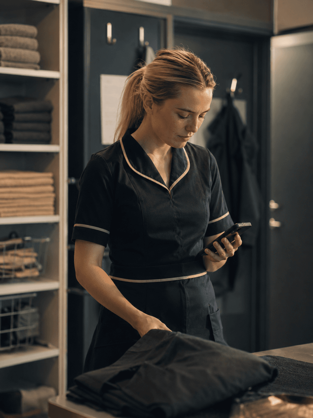 A hotel employee in a guest-facing interaction